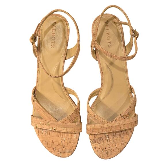 Talbots Royce Cork Wedge Sandals Memory Foam Beige Gold MSRP $150 Size 10.5 - Picture 1 of 9